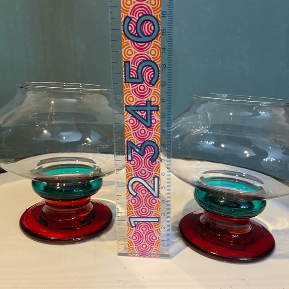 Pair of Red/Teal Hurricane Tea light Candleholders - Picture 3 of 5